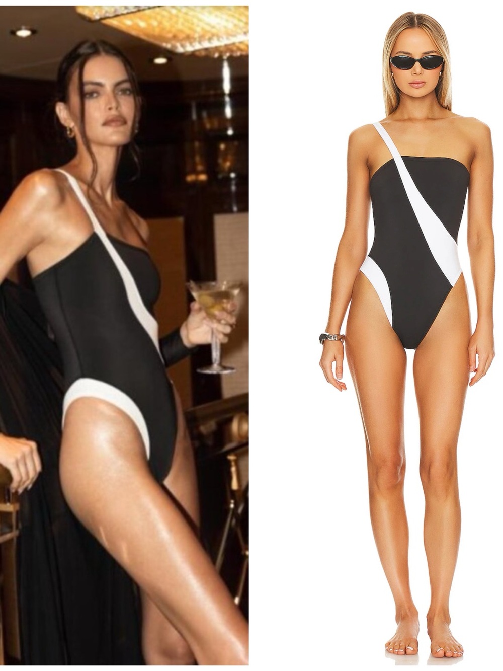 GIGI C Blake One Piece Swimsuit in Black White Size Large